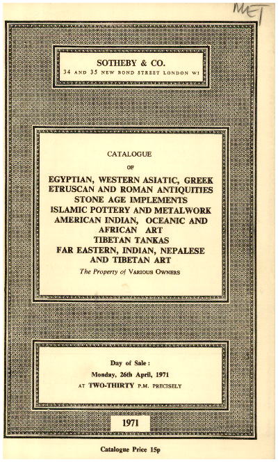 Sothebys April 1971 Egyptian,Western Asiatic, Greek, etc. (Digital only)