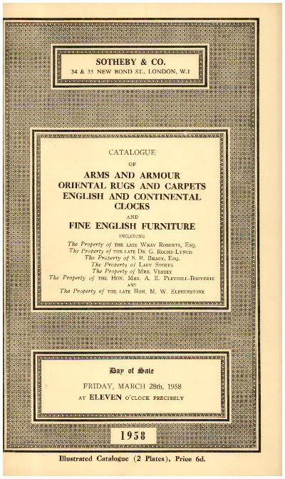 Sothebys March 1958 Arms & Armour, Oriental Rugs and Carpets., etc. (Digital on