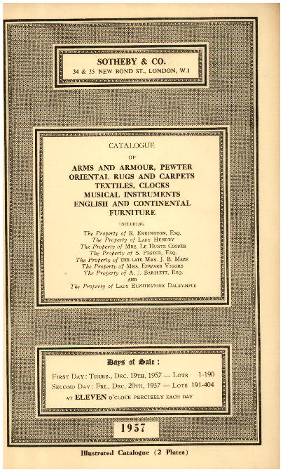 Sothebys December 1957 Arms & Armour, Pewter., etc. (Digital only)