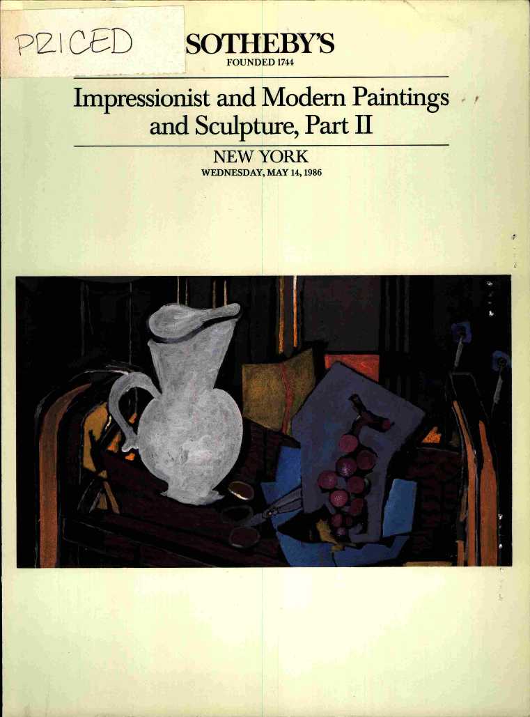 Sothebys May 1986 Impressionist & Modern Paintings and Sculpture, (Digital Only