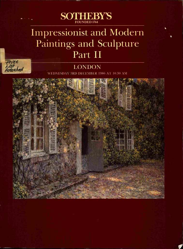 Sothebys December 19986 Impressionist & Modern Paintings and Scul (Digital Only