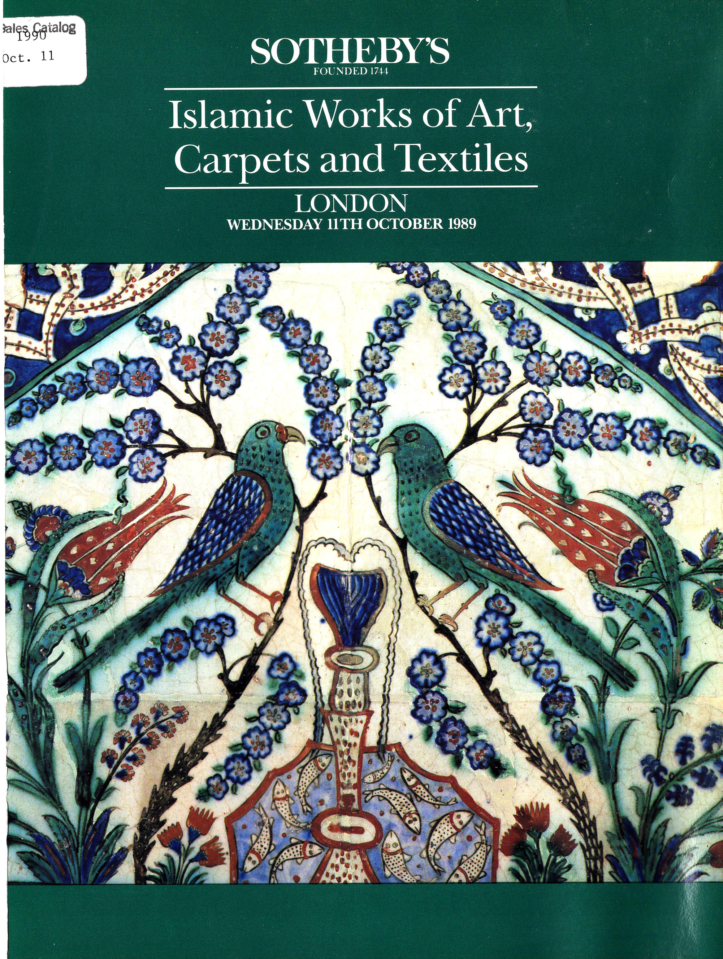 Sothebys October 1989 Islamic Works of Art, Carpets & Textiles ? (Digital Only)