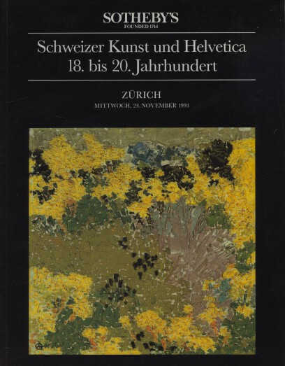 Sothebys November 1993 Swiss Art & Helvetica 18th to 20th Centuri (Digital Only