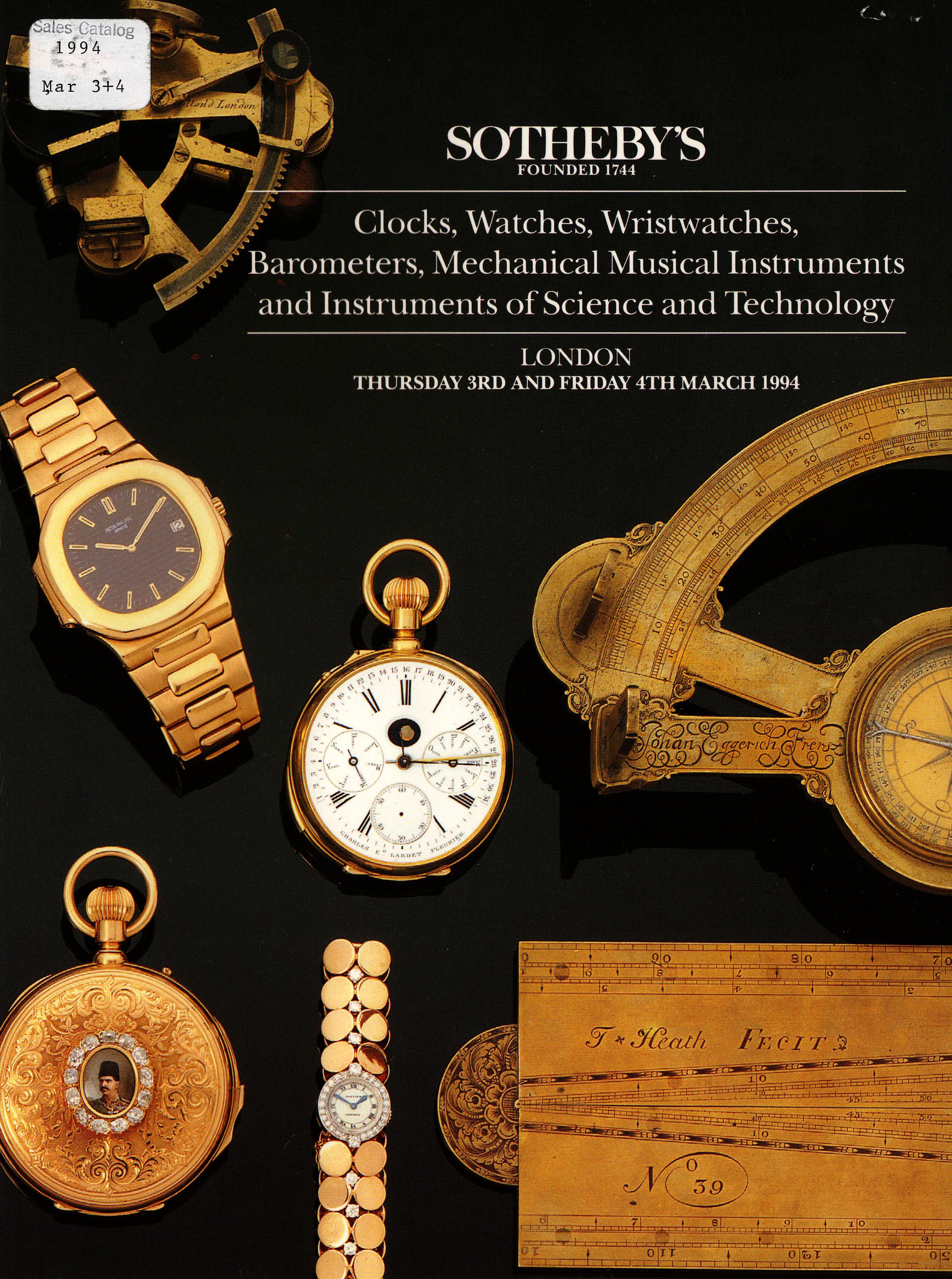 Sothebys & 4th March 1994 Clocks, Watches, Wristwatches, Baromete (Digital Only