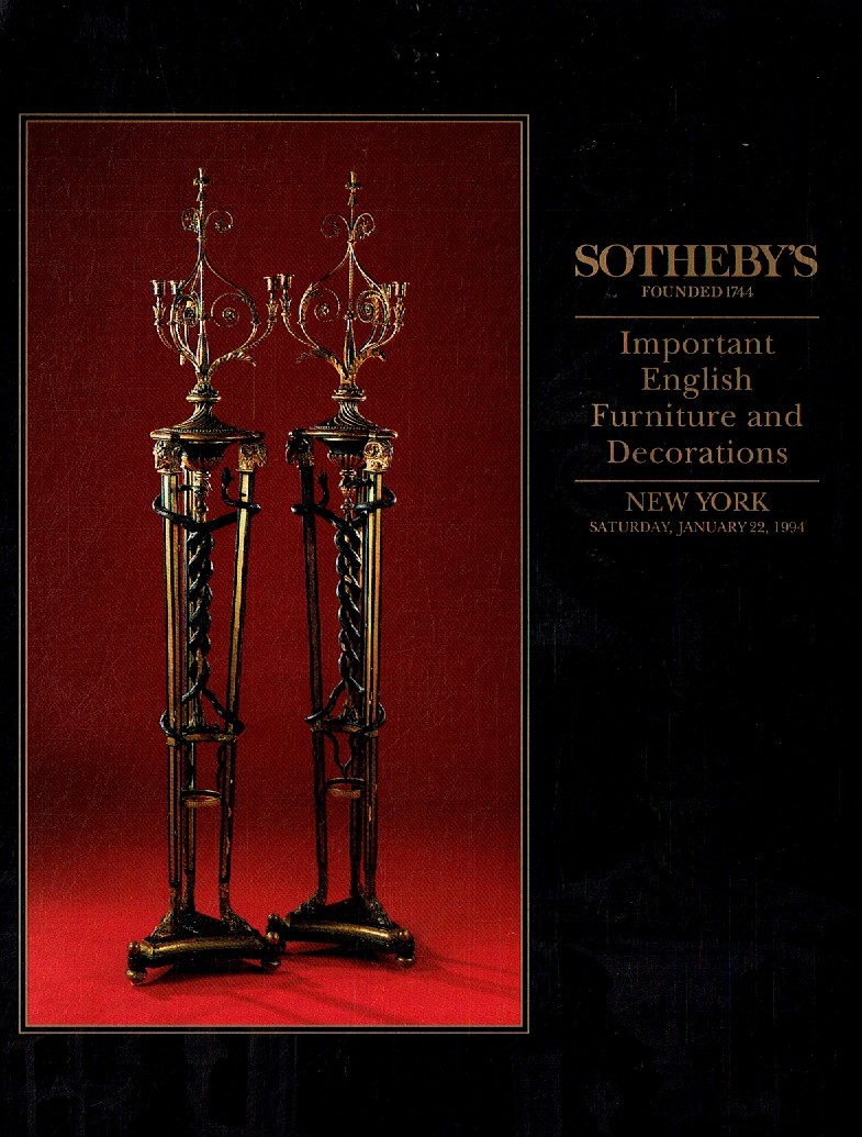 Sothebys January 1994 Important English Furniture and Decorations (Digital Only