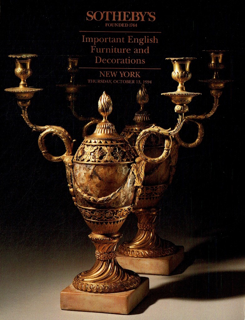 Sothebys October 1994 Important English Furniture, Decorations (Digital Only)