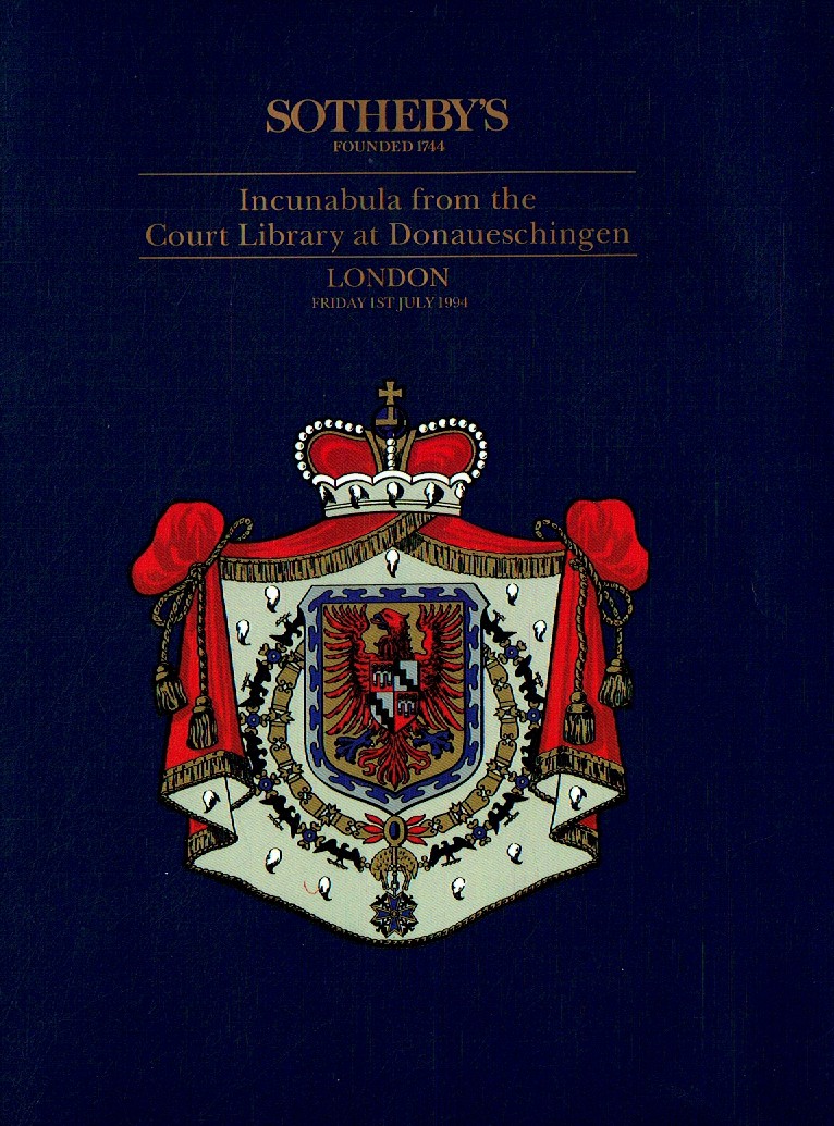 Sothebys July 1994 Incunabula from the Court Library at Donauesch (Digital Only