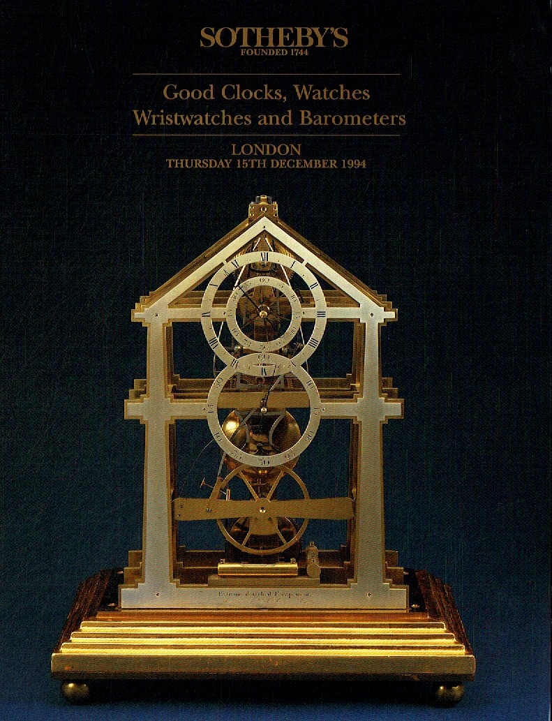 Sothebys December 1994 Good Clocks, Watches, Wristwatches and Bar (Digital Only