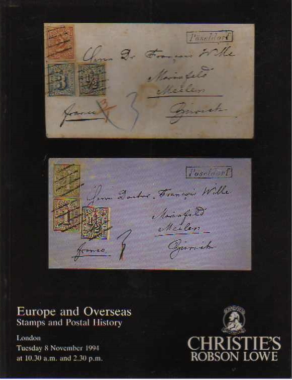 Christies November 1994 Europe & Overseas Stamps & Postal History (Digital Only