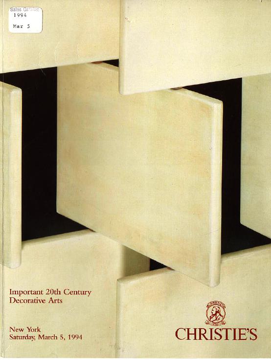 Christies March 1995 Important 20th Century Decorative Arts (Digital Only)