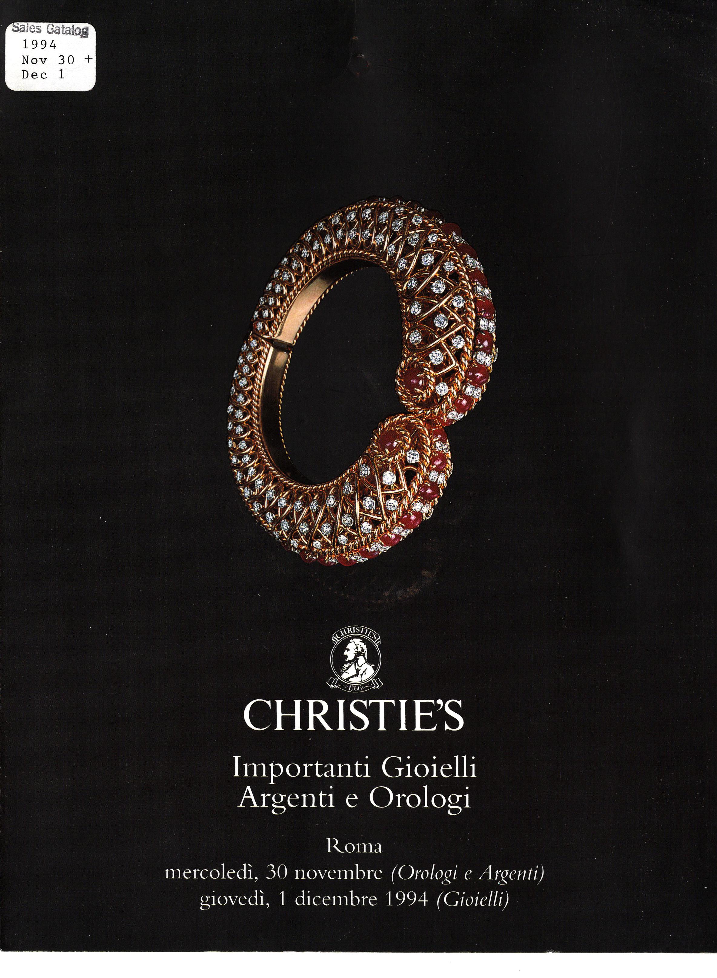 Christies November & 1st December 1994 Important Jewels, Silver (Digital Only)