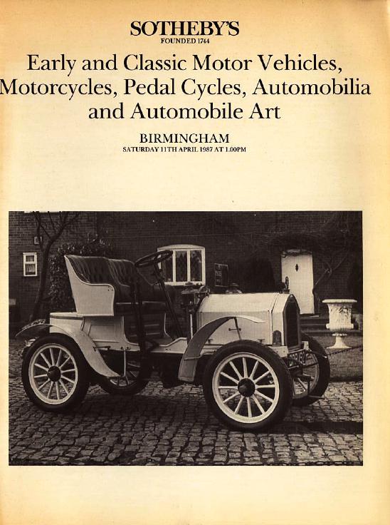 Sothebys April 1987 Early & Classic Motor Vehicles, Motorcycles, (Digital Only)