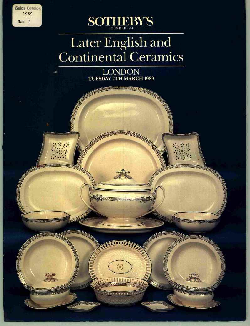 Sothebys March 1989 Later English & Continental Ceramics (Digital Only)