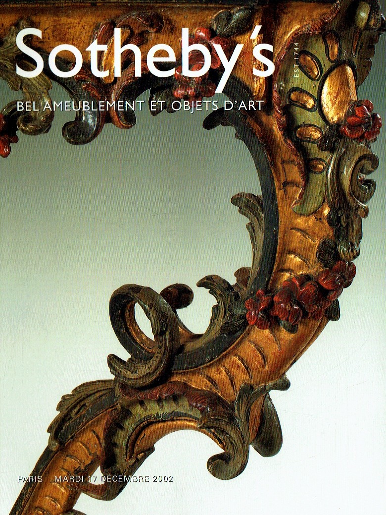 Sothebys December 2002 French Furniture & Objects of Art (Digital Only)