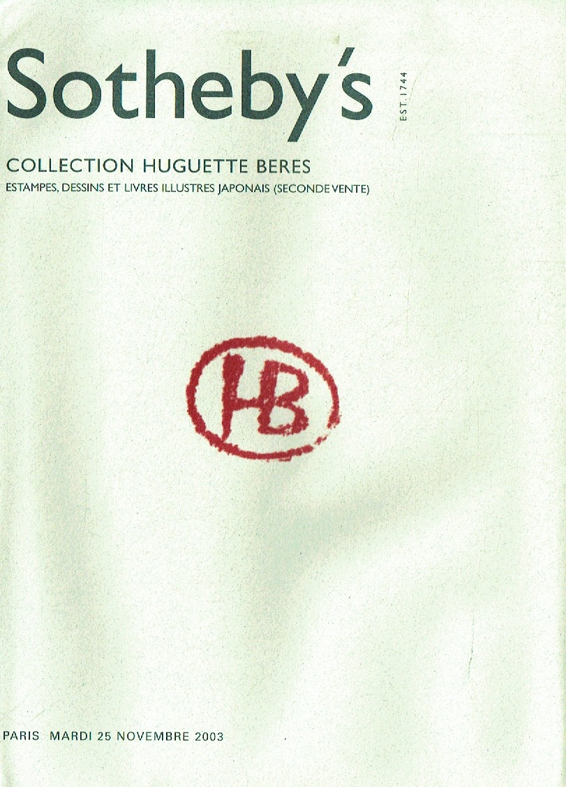 Sothebys November 2003 Collection Huguette B?res Estampes, Dessin (Digital Only