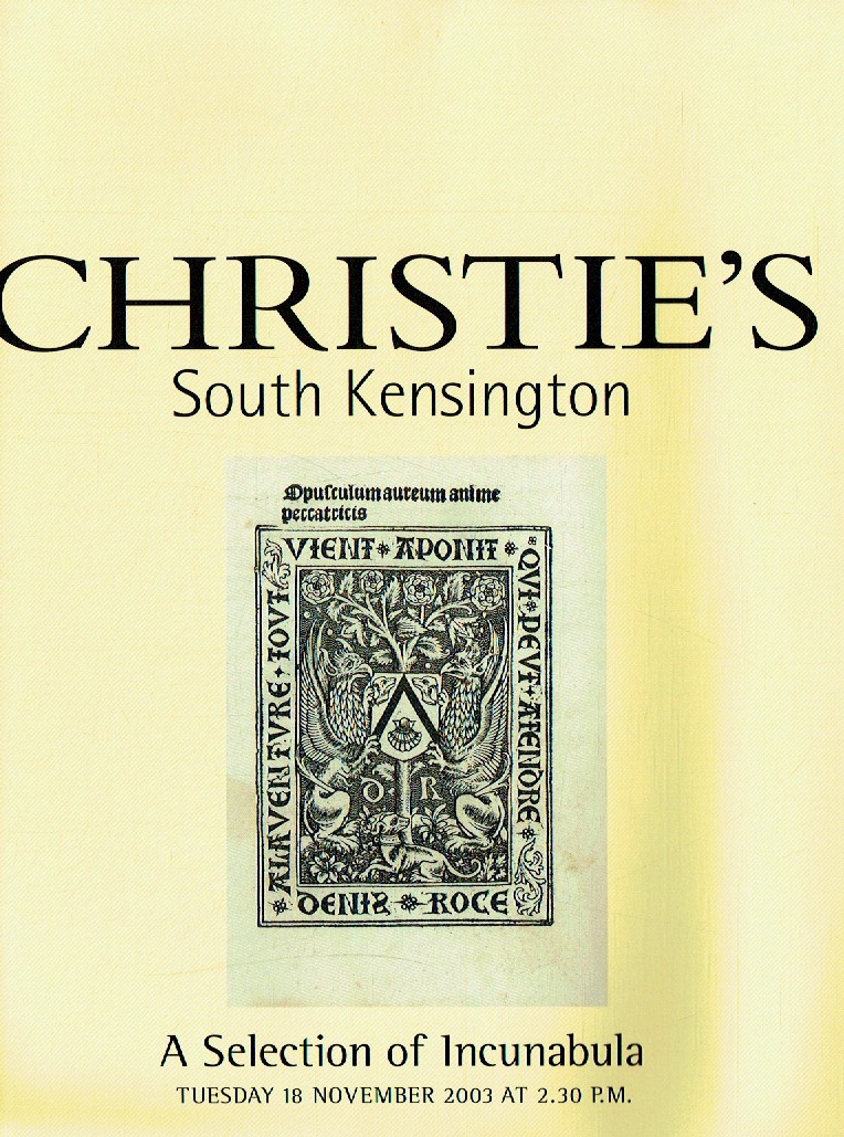 Christies November 2003 A Selection of Incunabula (Digital Only)