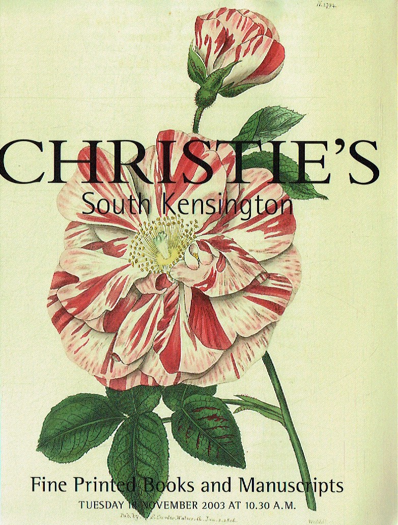 Christies November 2003 Fine Printed Books & Manuscripts (Digital Only)