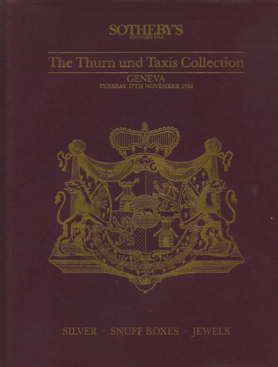 Sothebys November 1992 The Thurn & Taxis Collection Silver, Snuff Boxes, Jewels