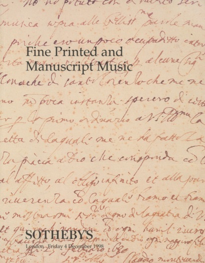 Sothebys 1998 Fine Printed and Manuscript Music (Digital Only)