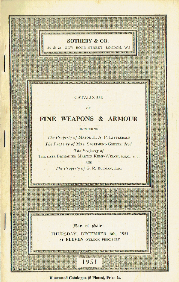 Sotheby & Co December 1951 Fine Weapons & Armour (Digital only)