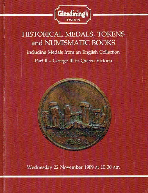 Glendinings November 1989 Historical Medals, Tokens & Numismatic Books - Part II