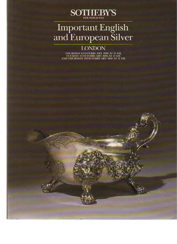 Sothebys 1986 Important English & European Silver