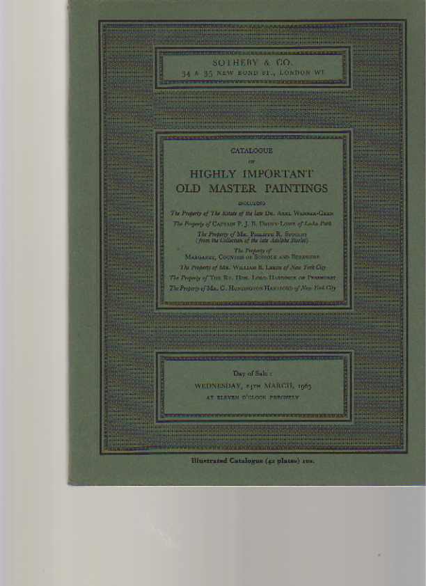 Sothebys March 1965 Highly Important Old Master Paintings