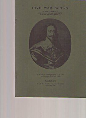 Sothebys 1980 Civil War Papers of Charles I, Rupert & Fairfax