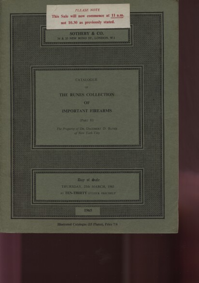 Sotheby & Co 1965 The Runes Collection of Important Firearms