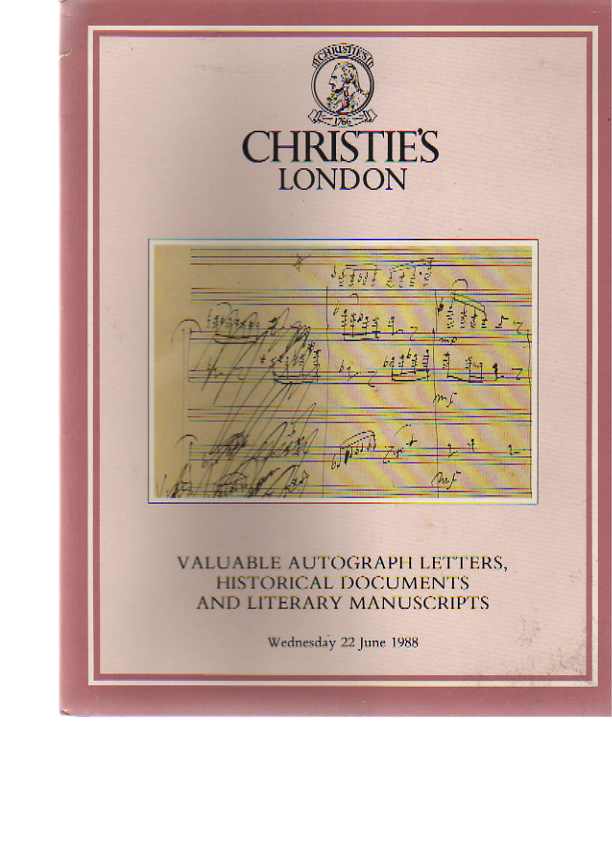 Christies 1988 Valuable Autograph Letters & Music