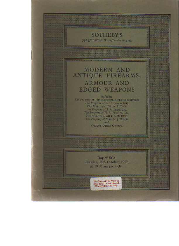 Sothebys 1977 Modern & Antique Firearms, Armour & Edged Weapons