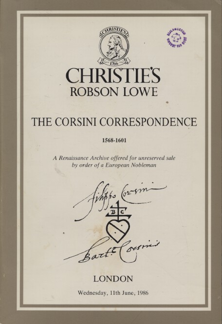 Christies June 1986 The Corsini Correspondence 1568-1601 - A Renaissance Archive