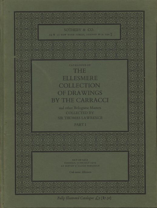 Sothebys July 1972 Ellesmere Collection of Drawings by the Carracci Part I HB