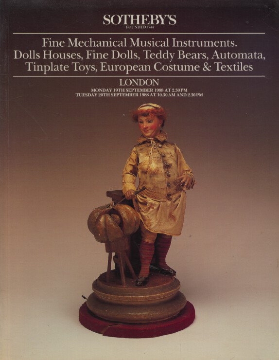 Sothebys Sept 1988 Fine Mechanical Musical Instruments, Fine Dolls, Teddy Bears