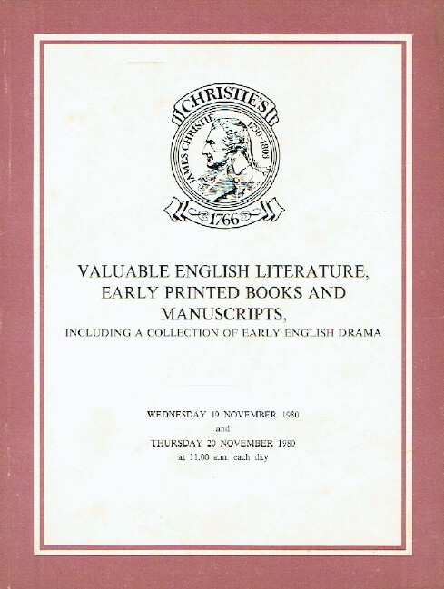 Christies November 1980 Valuable English Literature, Printed Books & Manuscripts