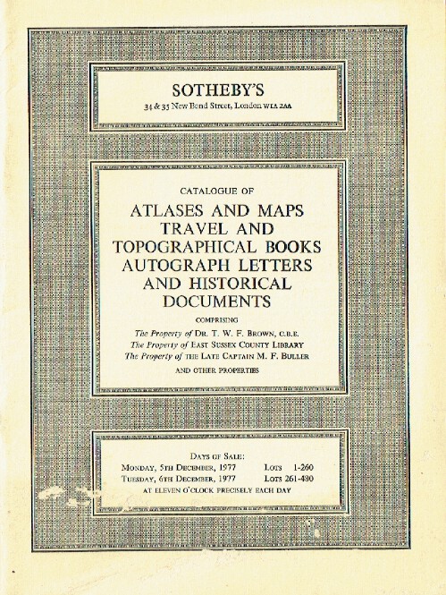 Sothebys December 1977 Atlases, Travel, Topographical Books & Autograph Letters