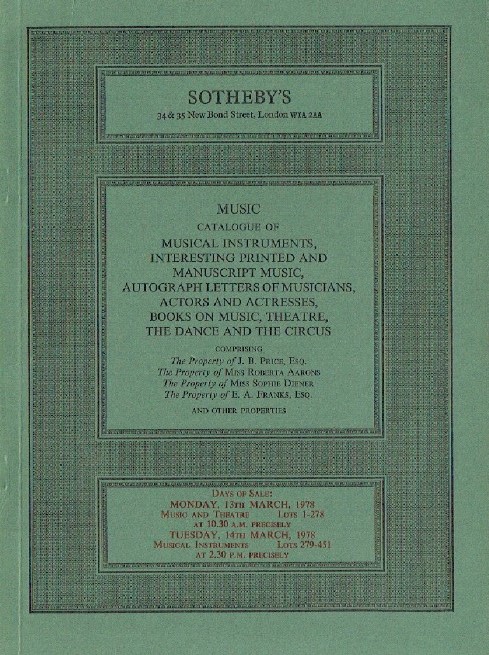 Sothebys March 1978 Musical Instruments, Manuscript Music & Autograph Letters