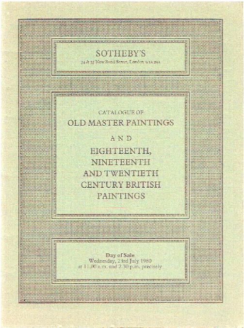 Sothebys July 1980 Old Master Paintings and 18th, 19th & 20th C Paintings